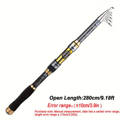 [Quality Construction] Sougayilang Ultralight Carbon Fiber Spinning Fishing Rod - Portable, Medium Action, 6.72-9.84ft Extendable Length, Black & Golden with Comfort Grip Handle - Ideal for All Anglers